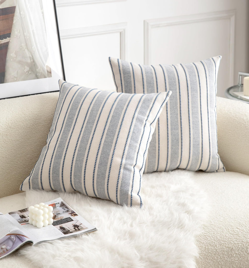 Decorative Boho Throw Pillow Covers, Farmhouse Textured Pillow Case, 18 x 18 Inch Set of 2, Chair Sofa Bedroom Living