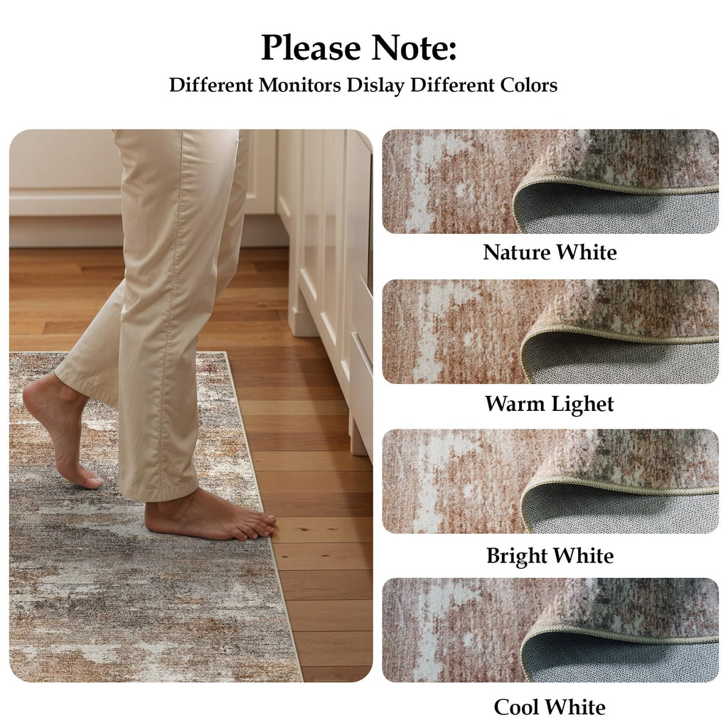 2'6x12 Runner Rug Washable Abstract: Non Slip Hallway Floor Mat Brown/Brick