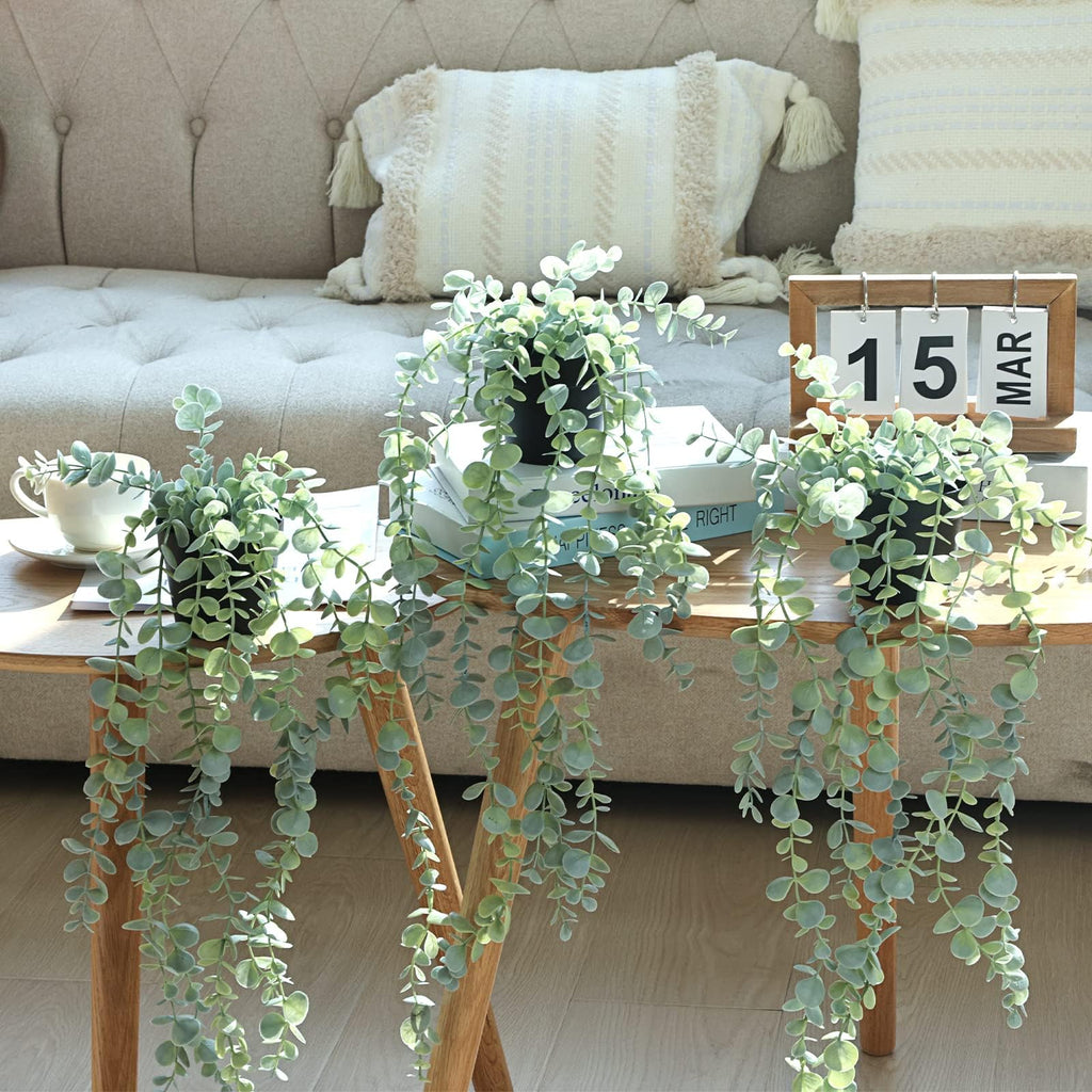 3pcs Hanging Fake Plants, Artificial Hanging Plants Fake Potted Eucalyptus for Wall Room Home Patio Indoor Outdoor