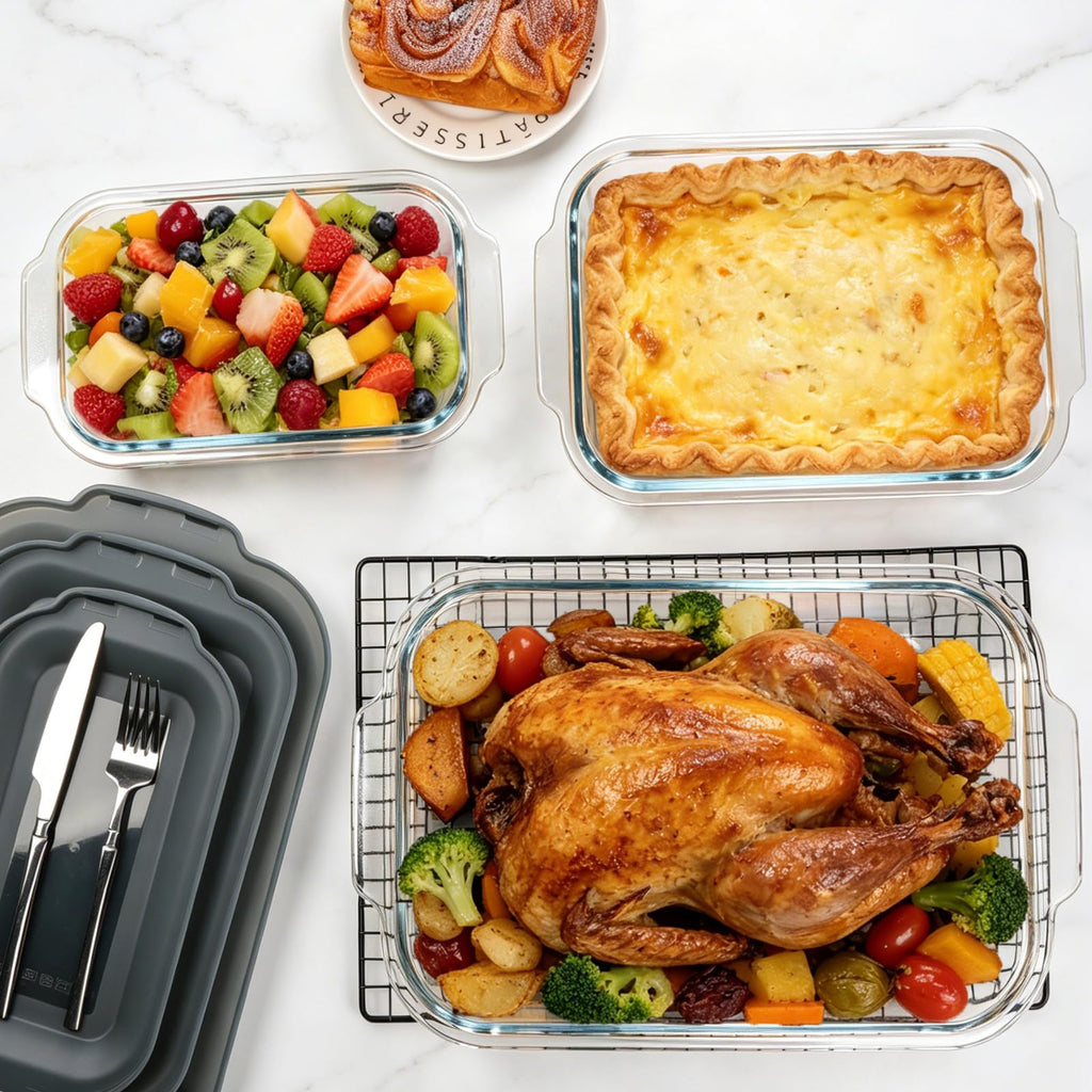 6 Piece Extra Deep Glass Baking Dish with Lids, BPA free