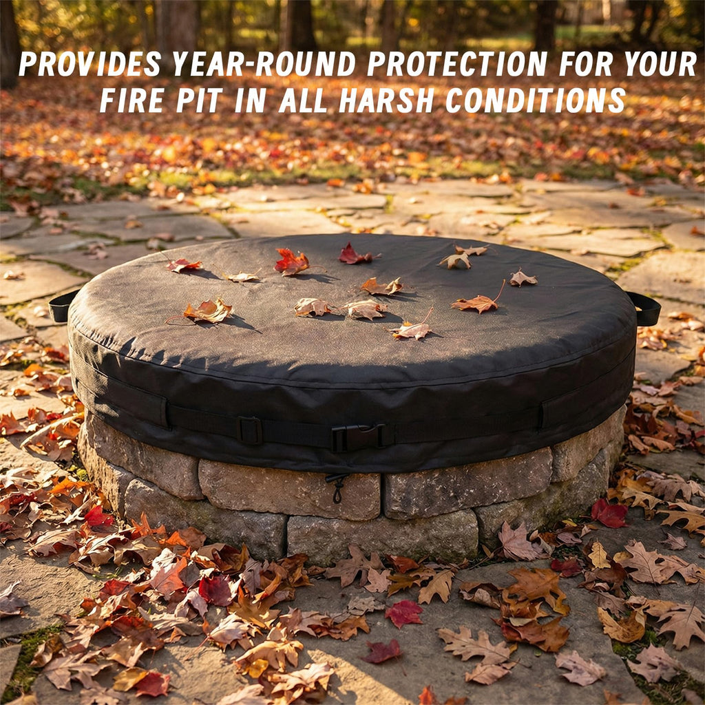 Outdoor Fire Pit Cover Round for In-Ground Fire Pits 61-66 Inch, 600D Oxford Waterproof Weather-Resistant Firepit