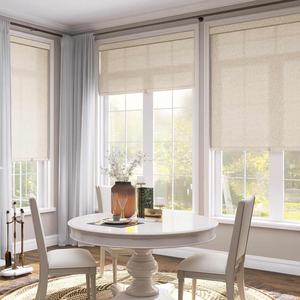 Linen Roller Shades, Cordless Roller Blinds, Yellow, Custom Size