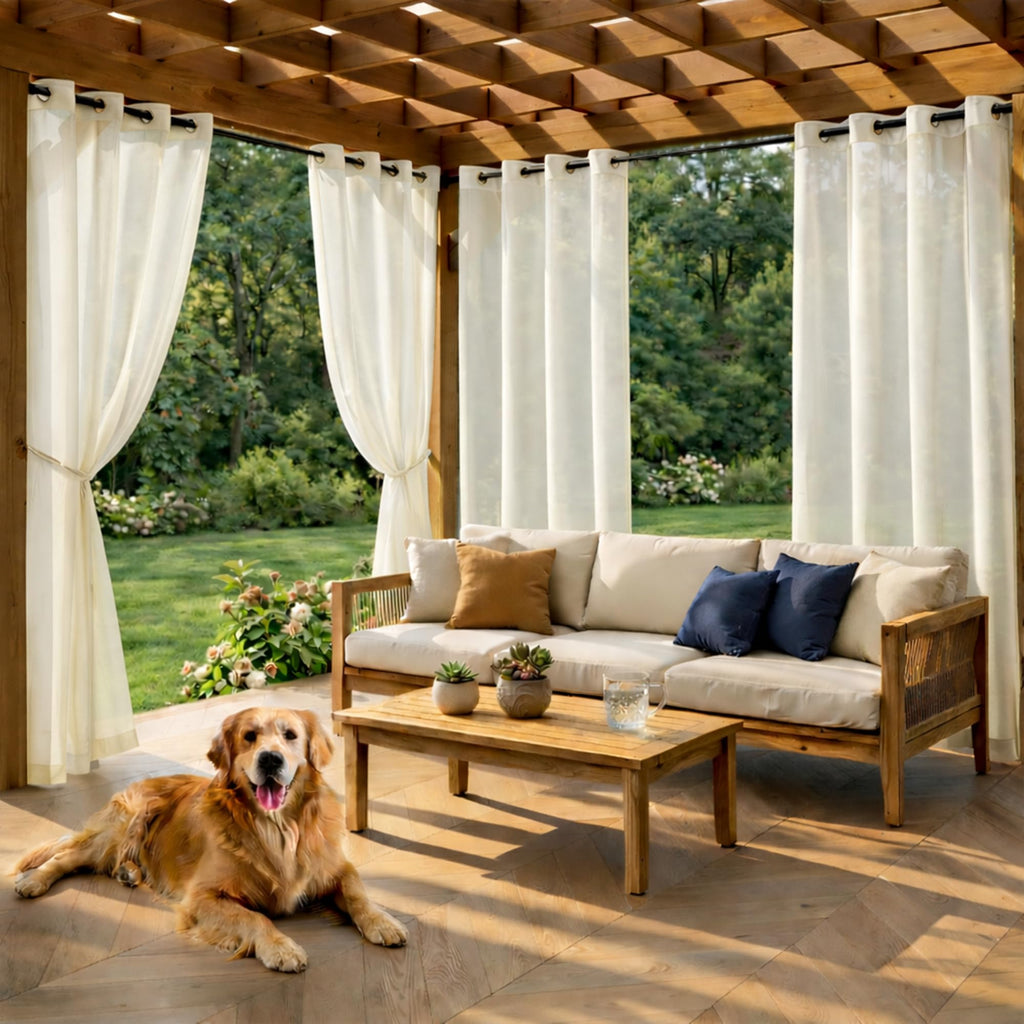 4 Panels Outdoor Sheer Curtains Waterproof With Grommet