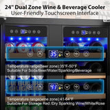 24 Inch Dual Zone Wine and Beverage Refrigerator, Built-in or Freestanding Coole