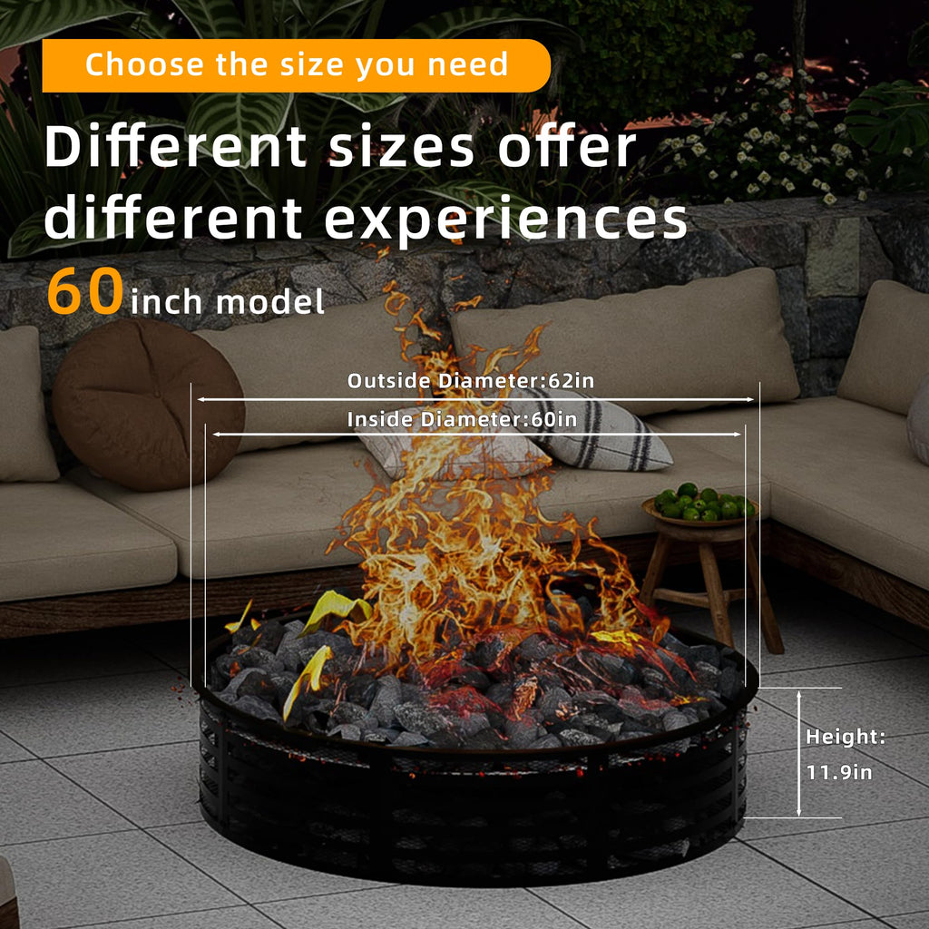 Outdoor Smokeless Fire Pit Ring, 60 Inch Round Steel Fire Ring Insert