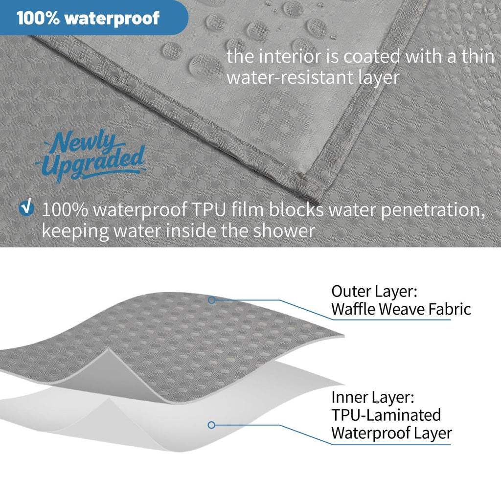 2-in-1 Waterproof Fabric Shower Curtain - No Separate Liner Needed, Hotel-Style Waffle Weave, Effortless Cleaning &