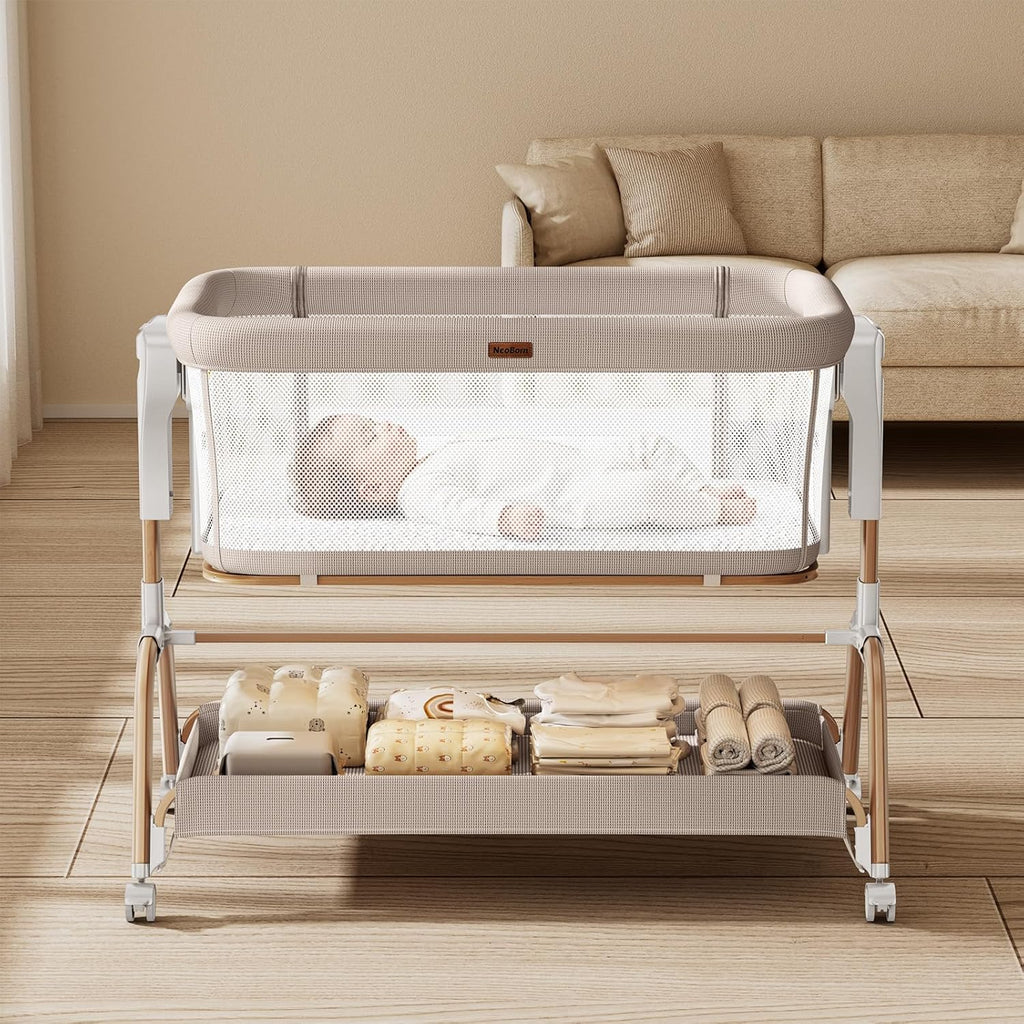 3 in 1 Baby Bassinet, Bedside Bassinet for Baby, Rocking Bassinet with Breathable Full-Mesh, Mattress and Soft Sheet