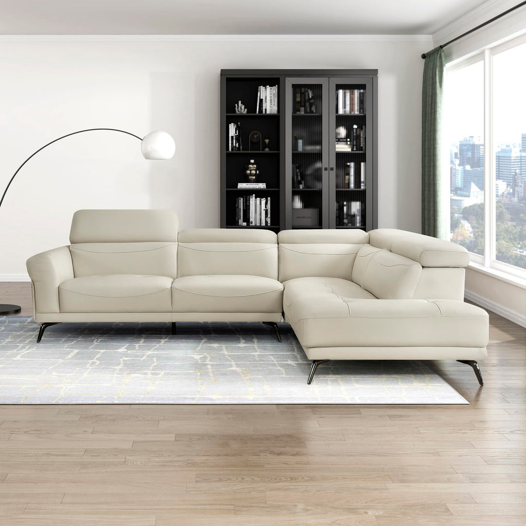 Leather Match L-Shaped Sectional Sofa, Right Chaise, Beige
