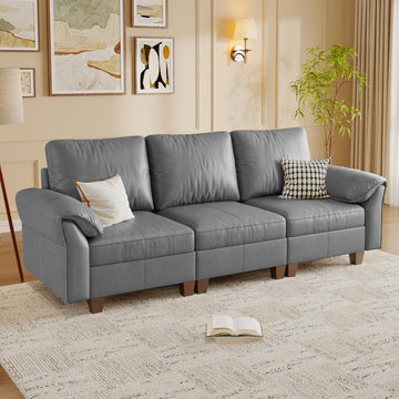 Faux Leather Sectional Couch, 3 Seater Sofa, Gray