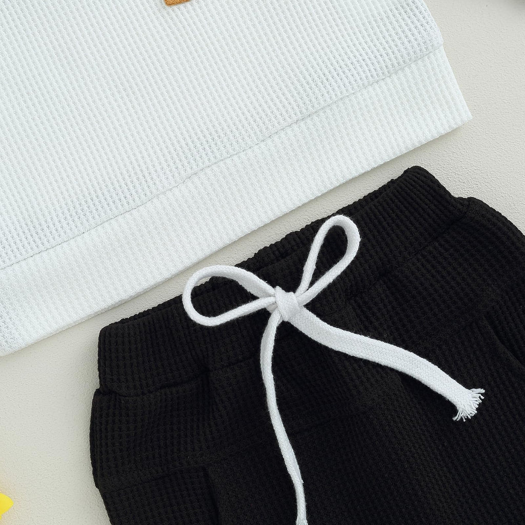 Toddler Baby Boy Fall Clothes Waffle Contrast Color Sweatshirt Pants Sets Infant Winter Outfits 6 12 18
