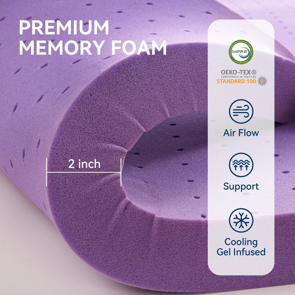 Dual Layer 5 Inch Memory Foam Mattress Topper Queen Size, 2 Inch Gel Memory Foam Plus 3 Inch 1450 GSM Down