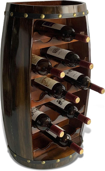 Alexander Wooden Barrel Wine Rack - 18 Bottles Wine Storage Rack, Wooden Rack Free Standing, Liquor Bar Shelf, Rustic
