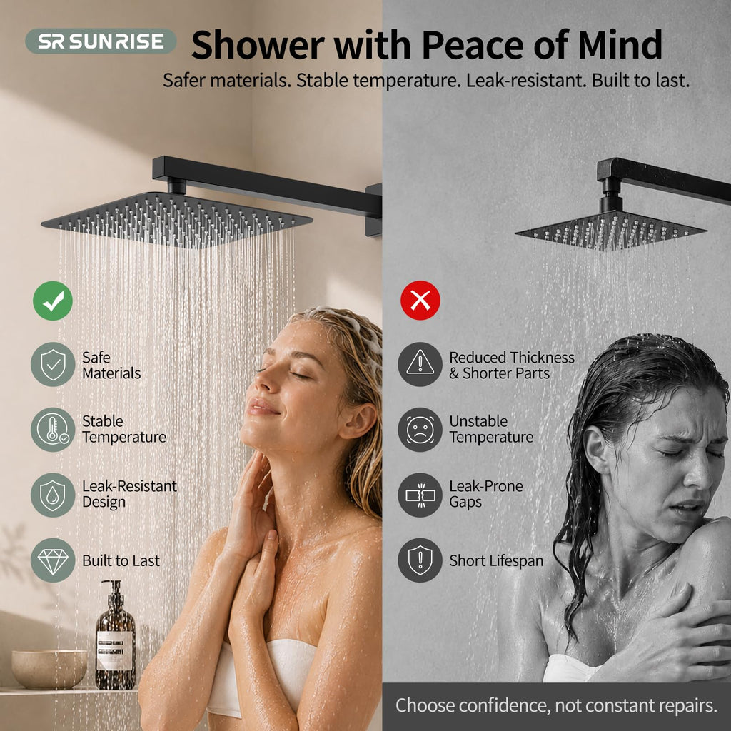 Shower Faucet Set 10-Inch Rainfall Shower Head Matte Black