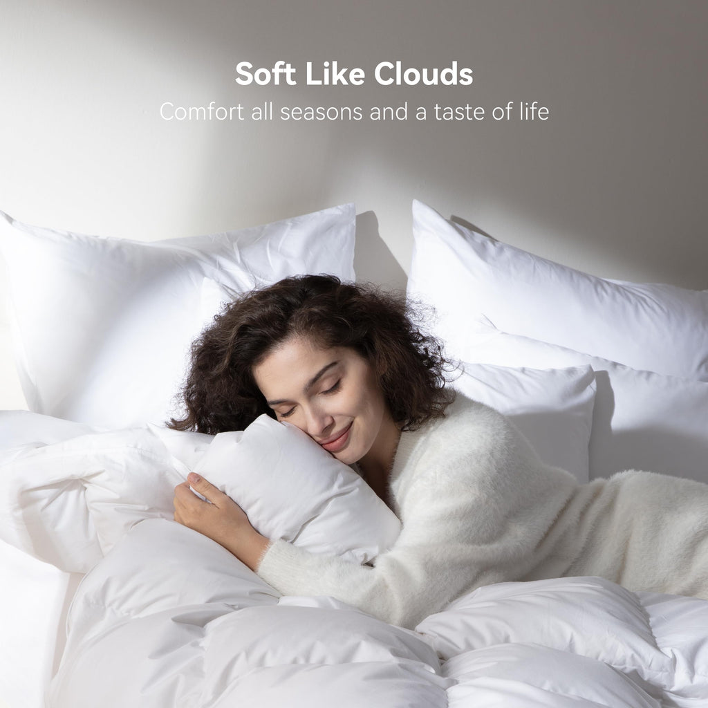 Goose Feather Down Comforter Oversized King Size, 100% Organic Cotton Duvet Insert, All-Season Luxury Duvet Insert