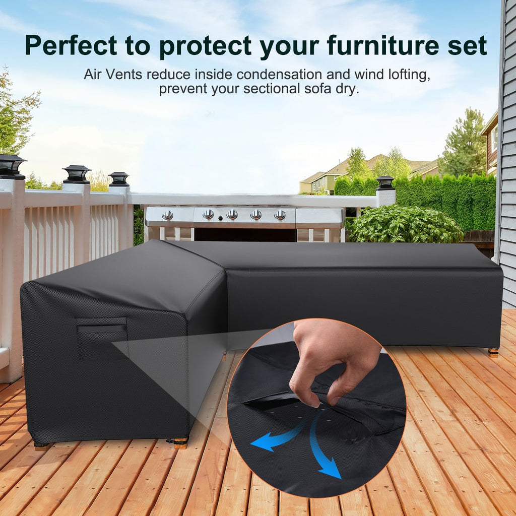 L-Shaped Patio Sectional Sofa Cover, Waterproof Outdoor Sectional Cover, Heavy Duty Garden Furniture Cover with Air