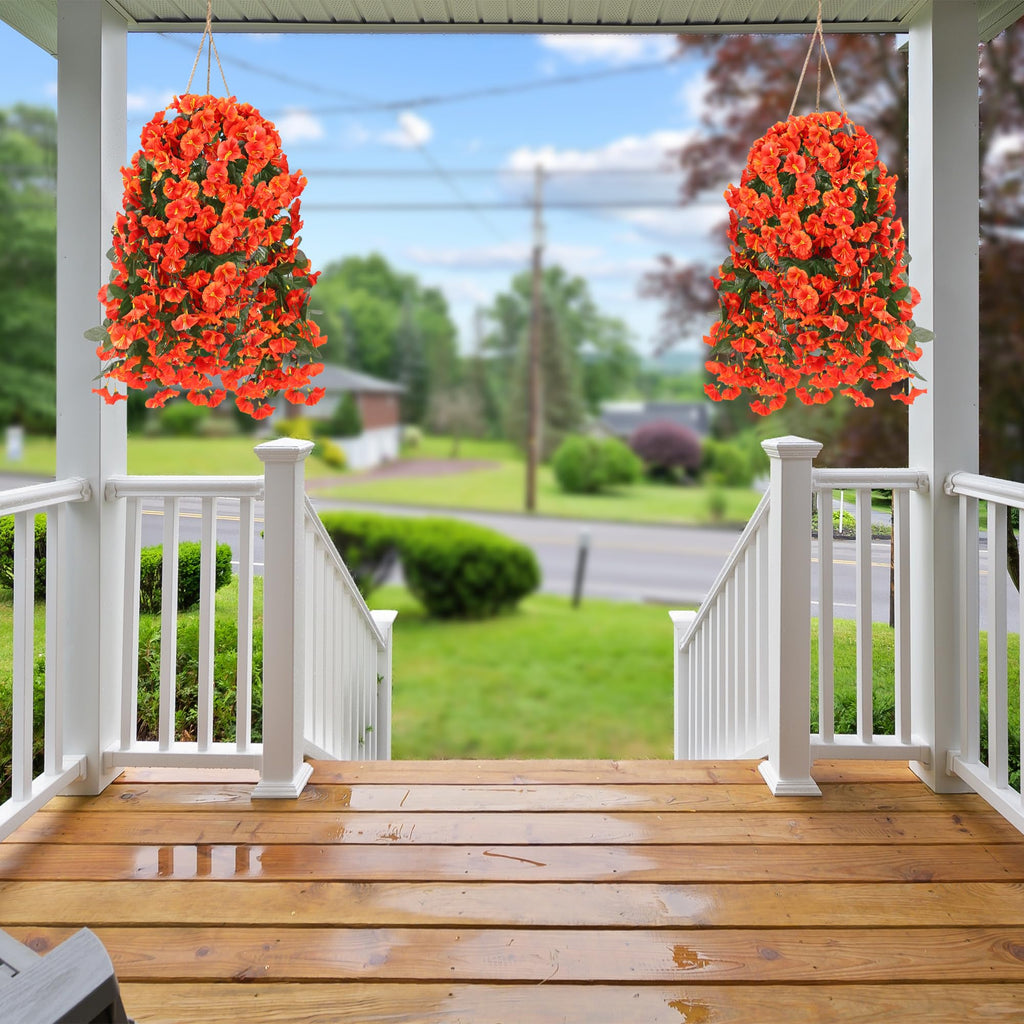 Artificial Fake Hanging Flowers Plants for Outdoor Outside Spring Summer Decoration 4PCS Faux Silk UV Resistant