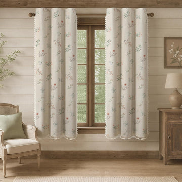 Boho Floral 100% Blackout Curtains 84 Inch 2 Panels Linen Texture