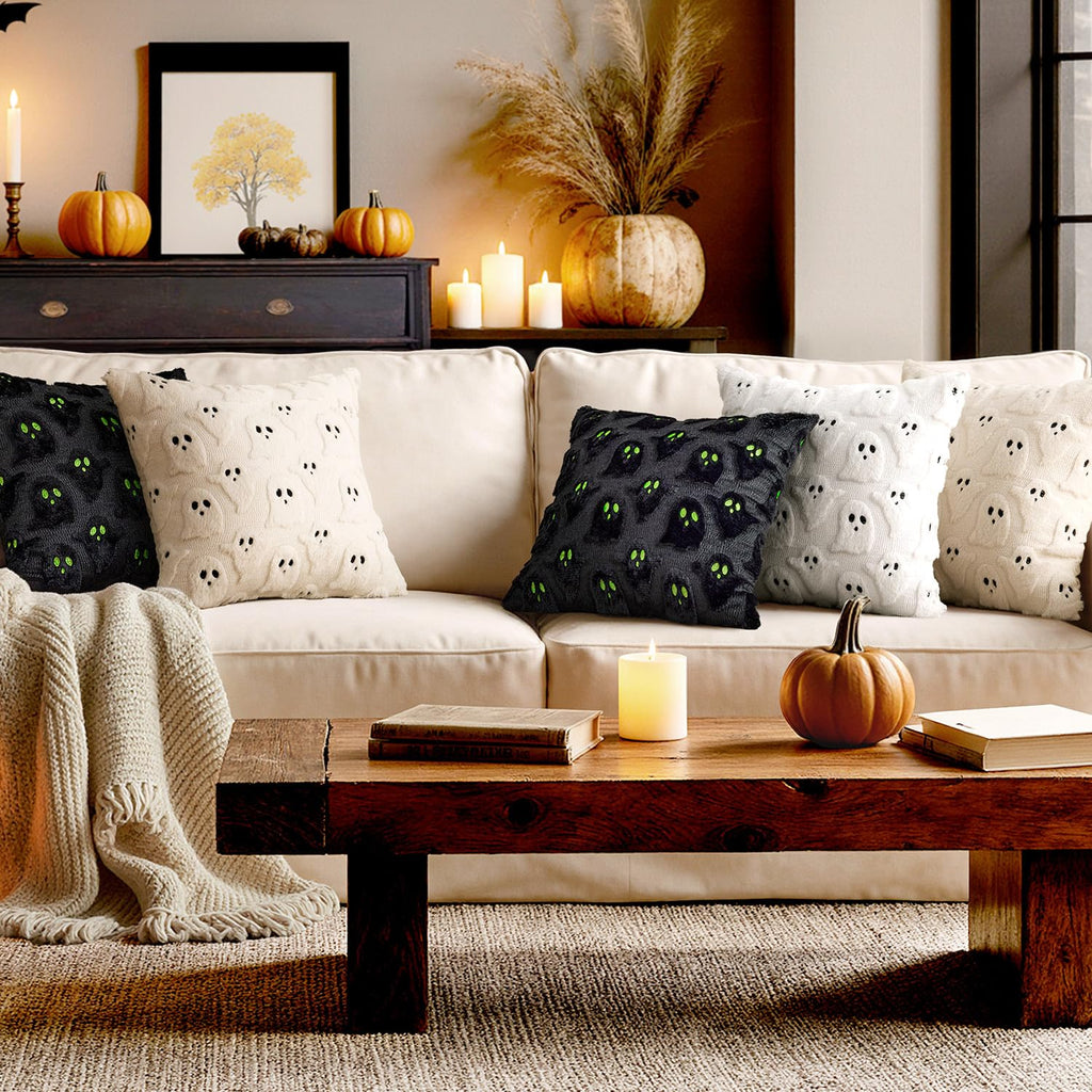 Black Halloween Pillow Covers Cute Ghost Decor Set of 2 18x18