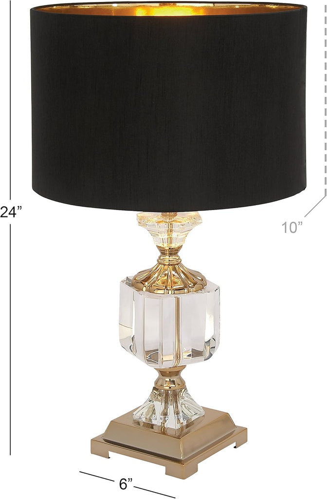 Deco 79 Crystal Room Table Lamp Accent Lamp with Gold Accents, Lamp 14" x 14" x 24", Black
