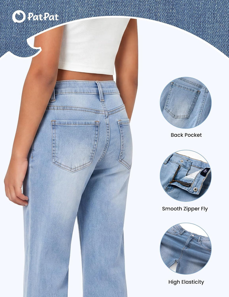 Girls Bootcut Jeans Stretch Denim Pants with Elastic Mid-Waist
