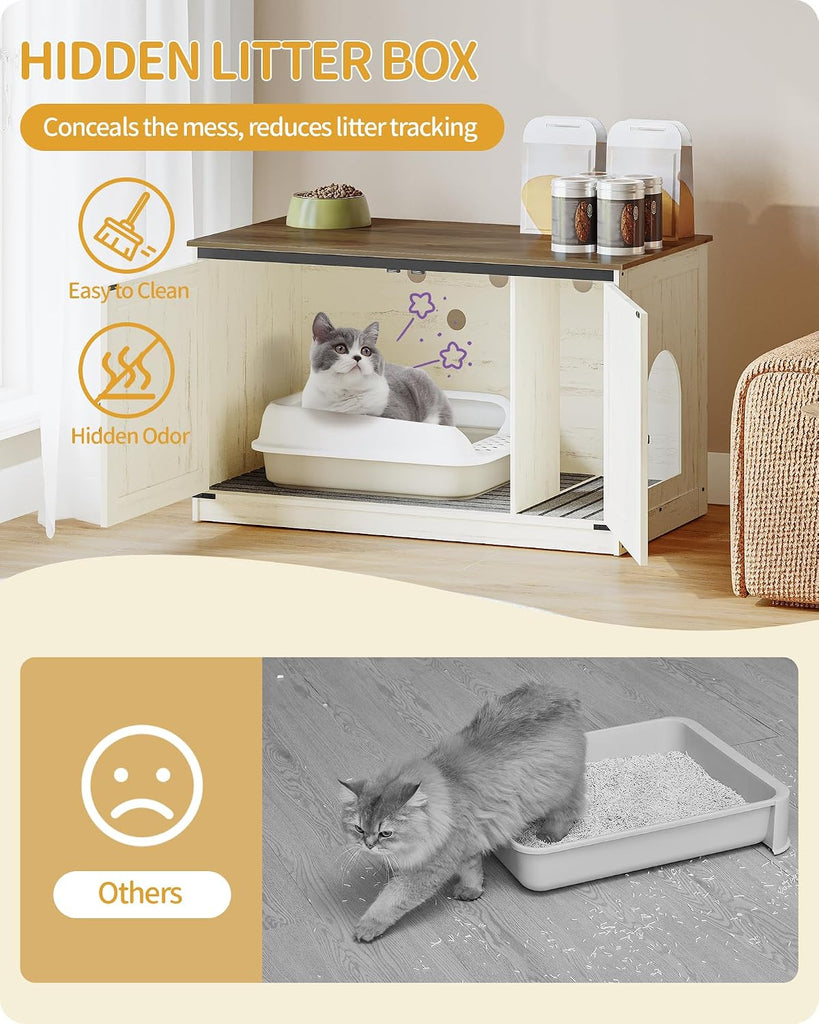 Cat Litter Box Enclosure, Hidden Litter Box Furniture with Divider