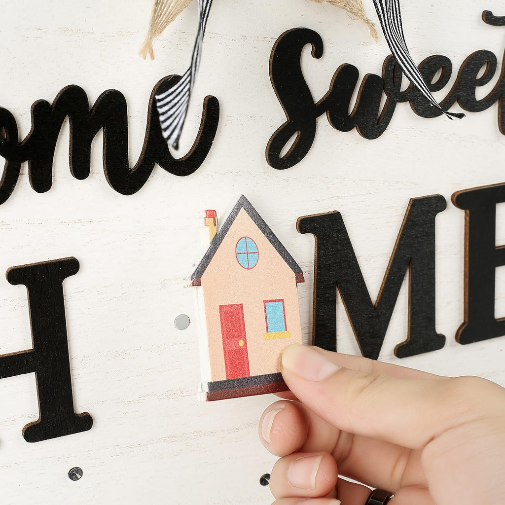 Interchangeable Welcome Sign for Front Door with 14 Changeable Icons, Farmhouse Front Porch Decor Rustic Wooden Wall