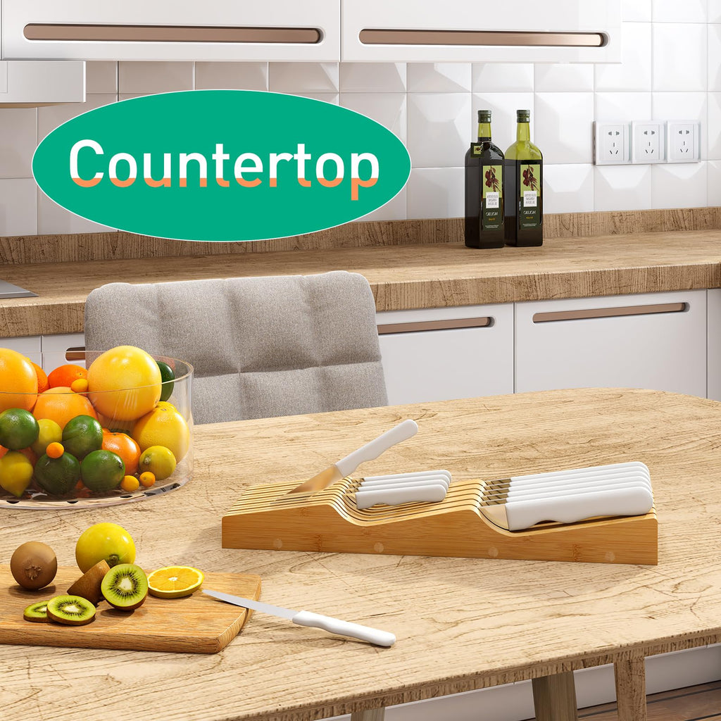 Knife Drawer Organizer (Natural, 11 Knives Organizer)