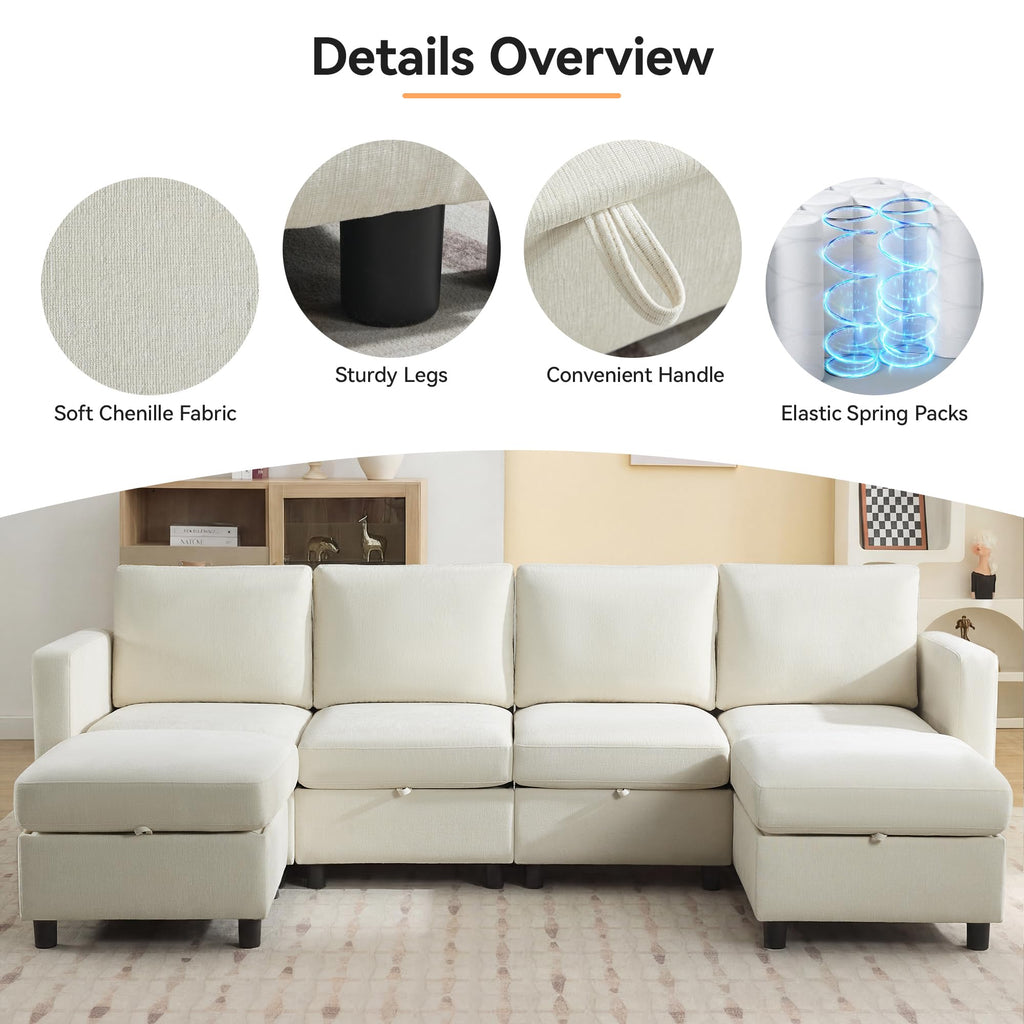 107"Modular Sectional Sofa Convertible U Shaped Sofa Couch Set with Storage, Modern 6 Seater Modular Sectional Couch