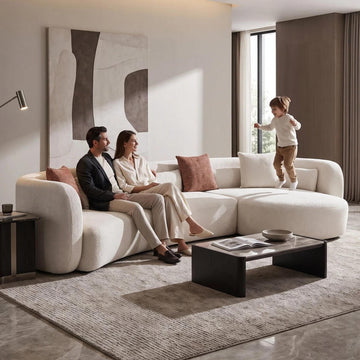132" Luxury Curved Boucle Sofa, Light Beige L-Shaped Sectional Couch