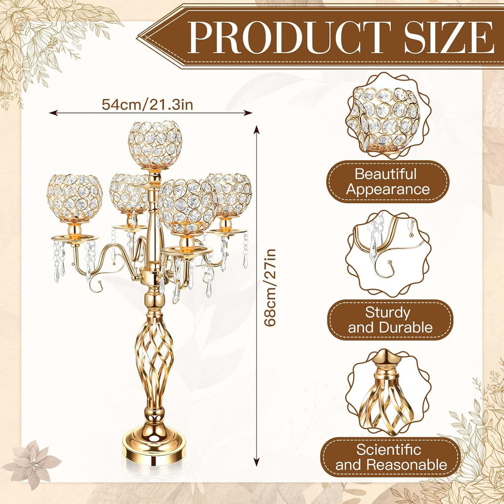 8 Pcs 5 Arm Crystal Candelabra Centerpieces for Table 27 Inch Retro Victorian Crystal Candle Holders Bowl Table