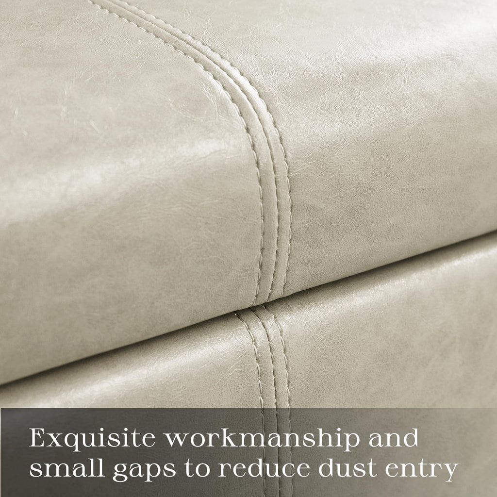 Square Storage Ottoman, Tufted Leather Ottoman (Khaki)
