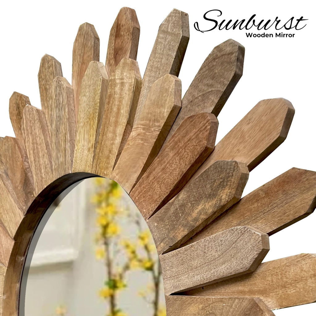 Rustic Round Wood Wall Mirror 18 Inch, Natural Sunburst Mirror for Wall Decor, Boho Farmhouse Decorative Mirror Decor