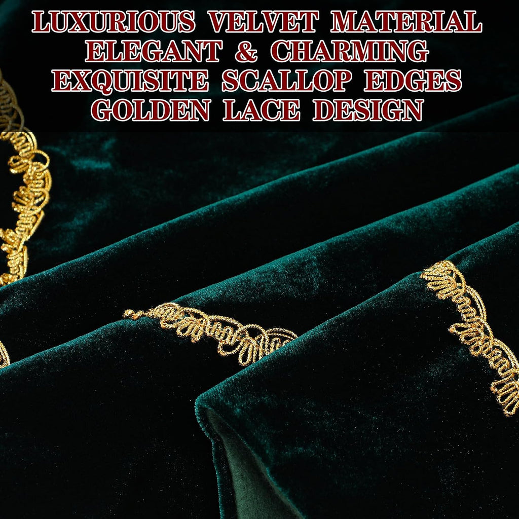 Christmas Tree Skirt 48 Inch Green Velvet Fur Scallop Tree Skirt Sparking Gold Lace Trim for Party Rustic Xmas
