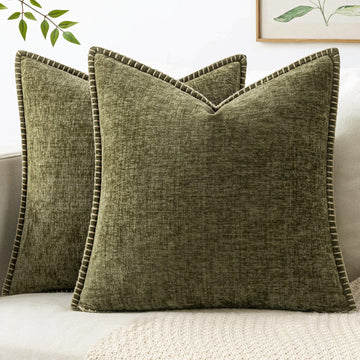 Decorative Euro Sham Pillow Covers 24x24 Inch Olive Green 2 Pack