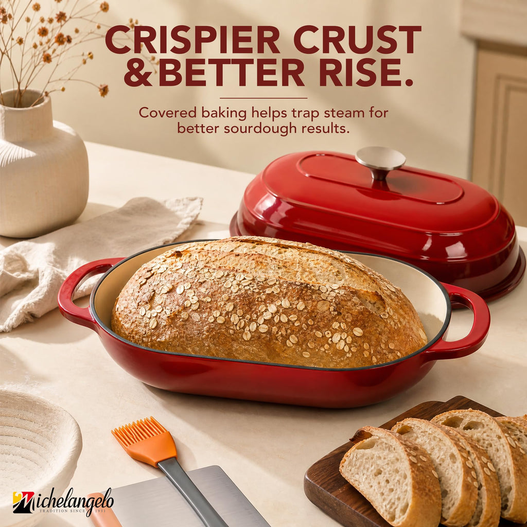 Enameled Cast Iron Bread Oven, Oval Sourdough Dutch Oven & Lid