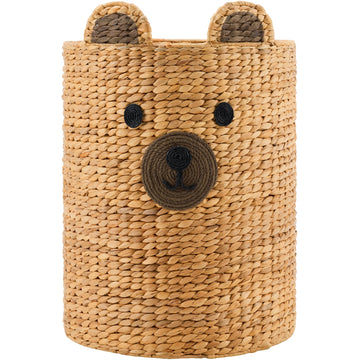 Kids Large Bear Laundry Hamper, Handwoven Water Hyacinth Laundry Basket, Nursery & Kids' Room Storage Basket For