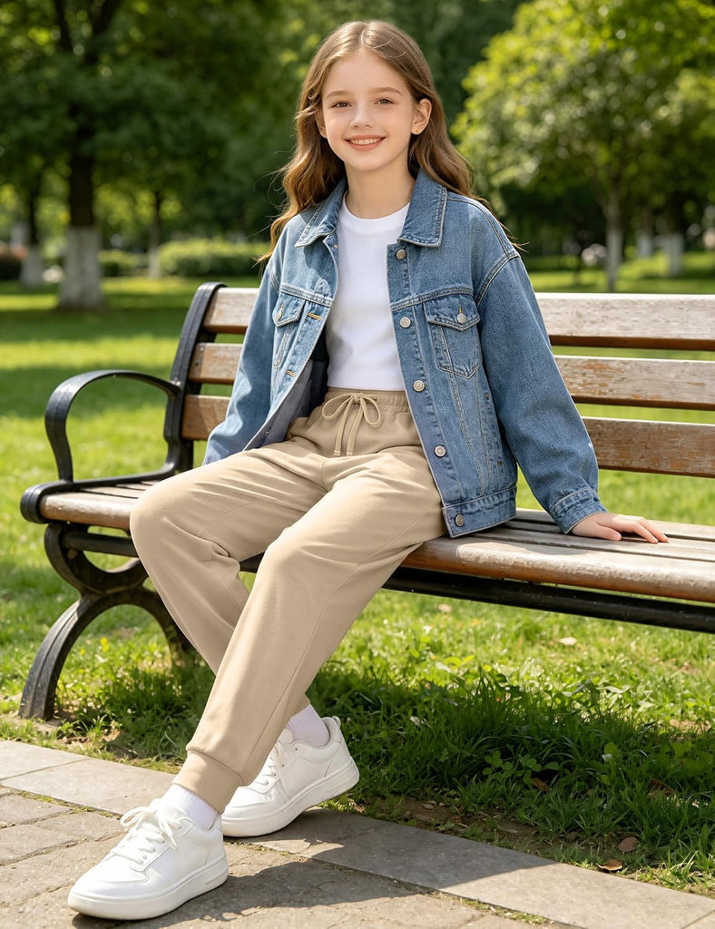 Girls Joggers Sweatpants Kids Cotton Athletic Pants with Pockets