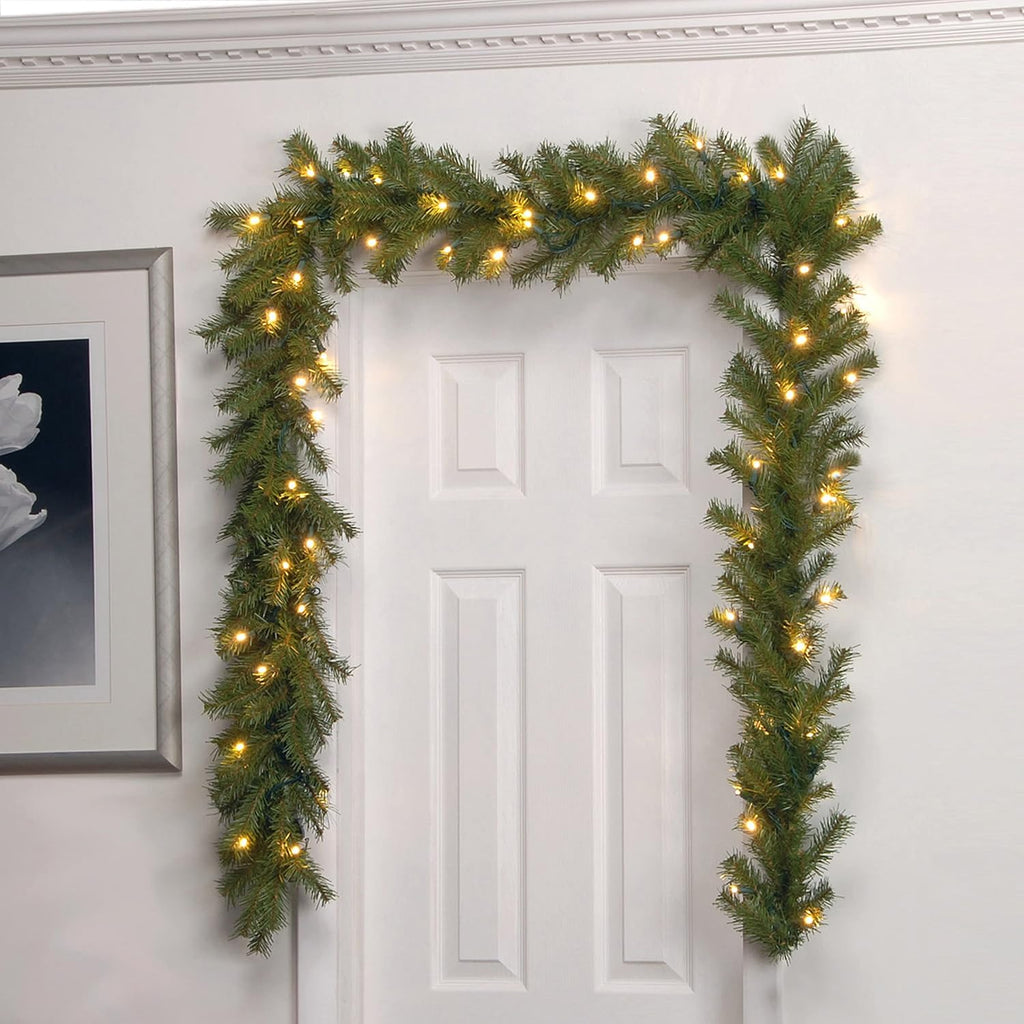 Tree Company 9ft Pre-Lit Norwood Fir Artificial Christmas Garland | 50 Warm White LED Lights, 240 Tips, Christmas