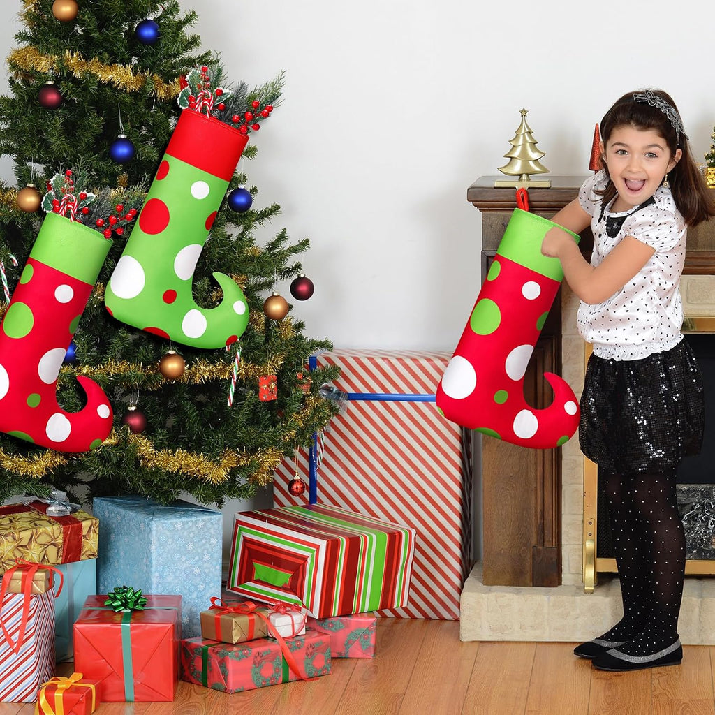 Inch Large Elf Christmas Stockings Red Green Xmas Decor - Set of 8