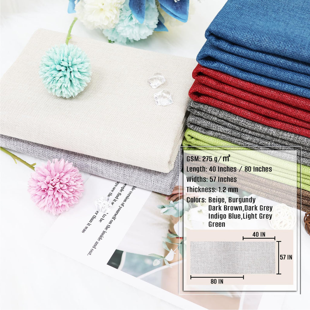 Heavy Linen Fabric 80x57 Inches, 1.2mm Thickness, Plain Solid Color Cloth for Embroidery, Clothing, Sewing - Linen