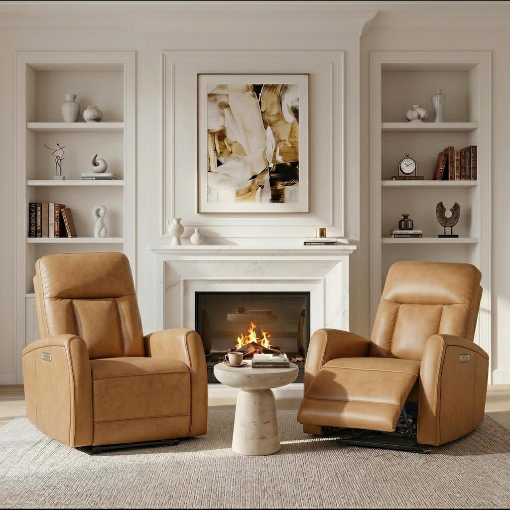 Wall Hugger Power Recliner Chair with USB & Type-C Ports Faux Leather Recliner 135° Reclining Small Space Electric