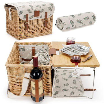 Basket with Table, Picnic Basket Set for 2 - Leaf
