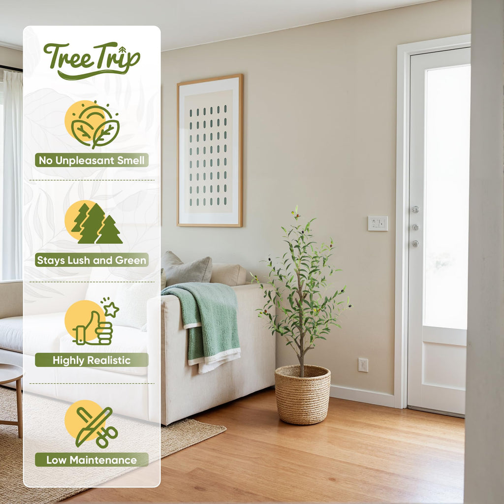 2-Pack 4 FT Olive Tree Artificial Indoor, Faux Olive Trees with Planter, Fake Plants with Natural Trunk and Lifelike