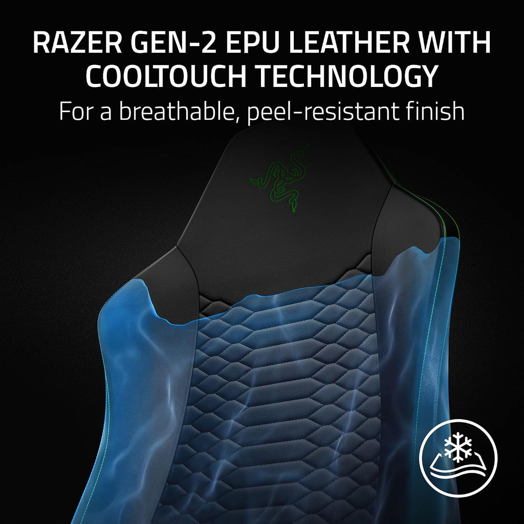 Iskur V2 X NewGen Ergonomic Gaming Chair, Black/Green | Gen-2 EPU Leather with CoolTouch, Lumbar Support, Ultra-Wide