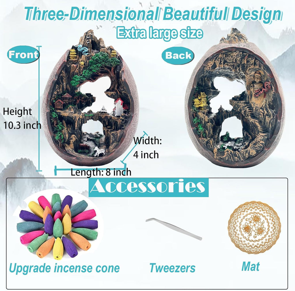 Mountain Waterfall Incense Burner,Backfall Incense Holder River, Incense Falls Meditation Decor for Room with Upgrade - Set of 100
