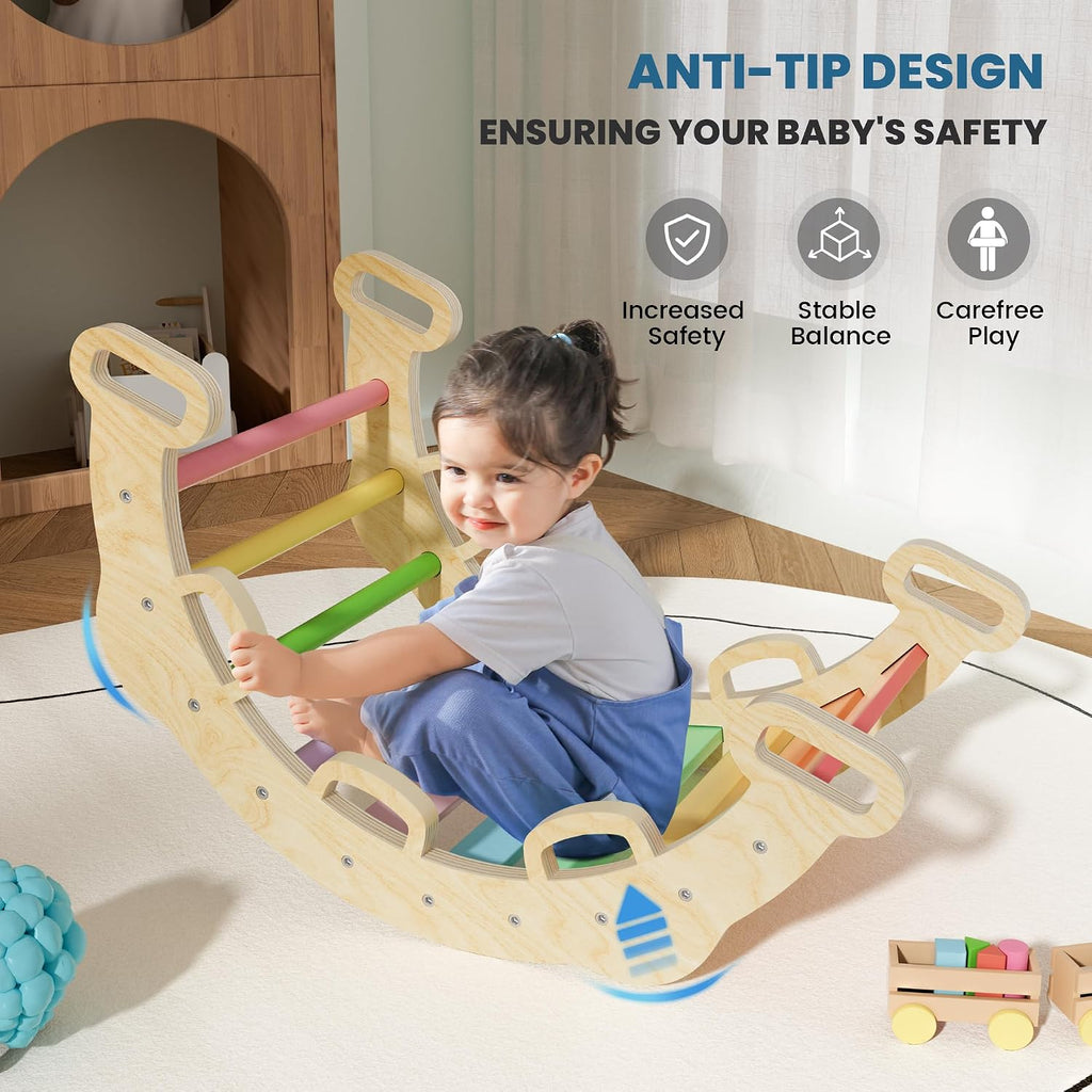 In-1Pikler Triangle Set, Toddler Climbing Toys Indoor, Rainbow