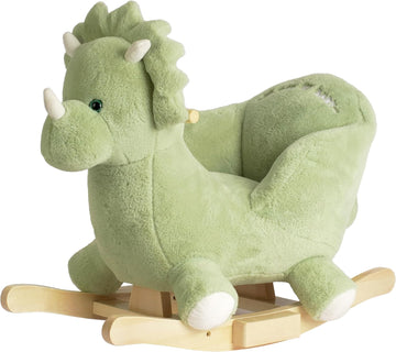 My Baby Rocking Horse Green Dinosaur with Chair, Plush Stuffed Rocker for Toddlers 1-3, Baby Rocker with Sweet Music
