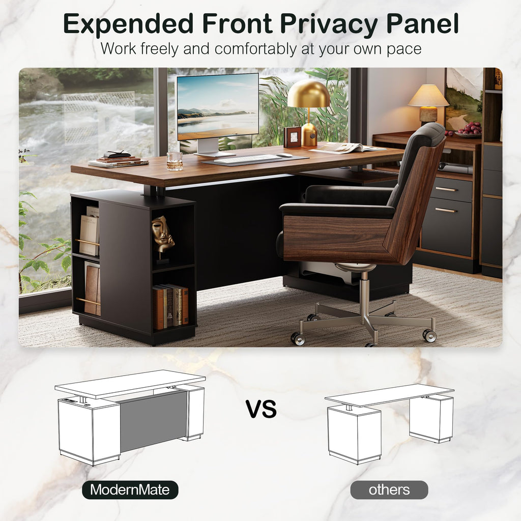 71" Executive Standing Desk with Privacy Panel, Black Walnut