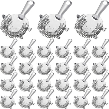 Cocktail Strainer 4 Prong Stainless Steel Bar Bartender Strainer 6 Inches Silver Bar Drink Tool - Set of 27