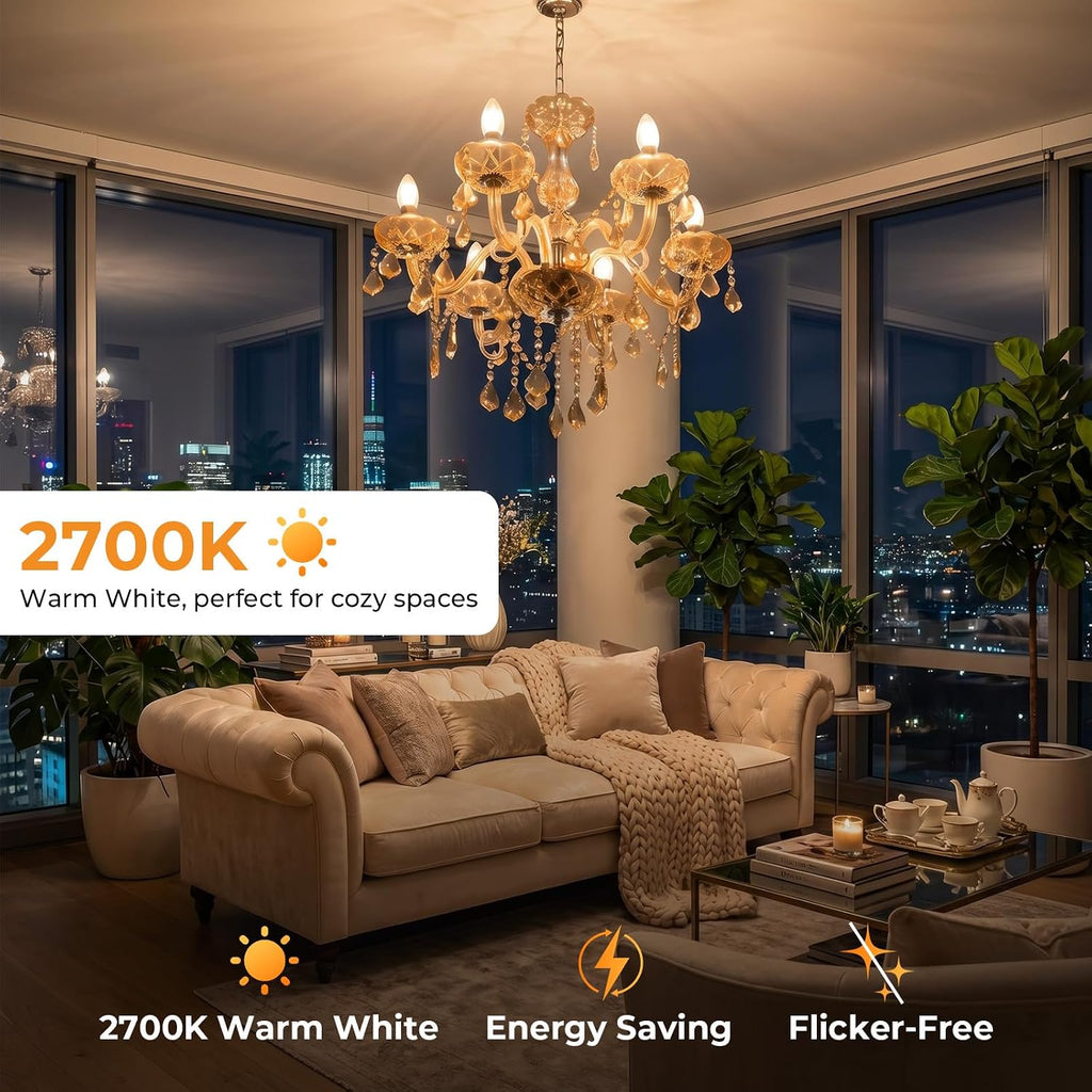 Candelabra Bulbs, E12 LED Bulb, Chandelier Light Bulbs, 2700K Warm White
